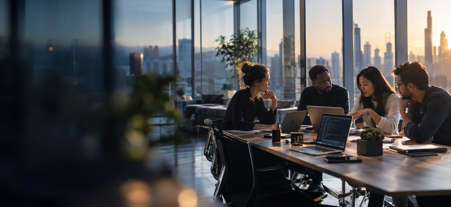 Technology professionals collaborating in a contemporary office